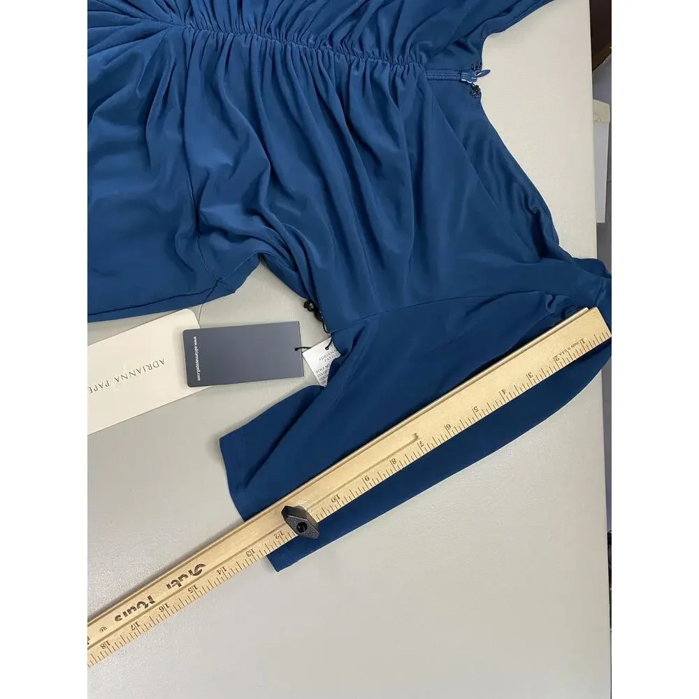 Adrianna Papell Dress Womens 12 Blue Ruched Puff Sleeve Hi Low Semi Formal Gown - Picture 6 of 13